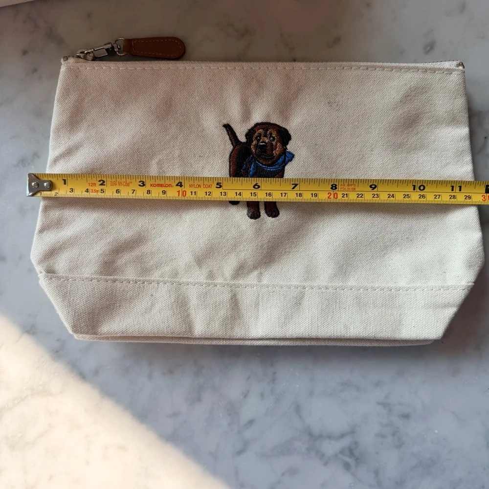 Dog Embroidered Canvas Tote + Pouch Set NWOT